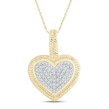 Image of 10kt Yellow Gold Womens Round Diamond Heart Milgrain Pendant 1/6 Cttw