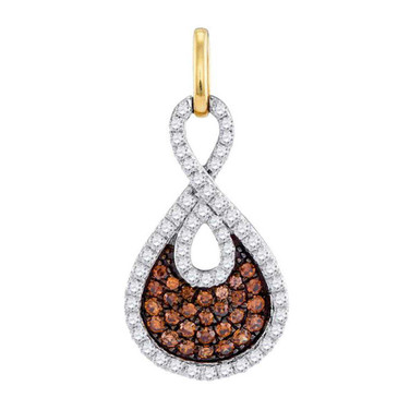 Image of 10kt White Gold Womens Round Brown Diamond Teardrop Pendant 1/2 Cttw