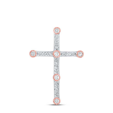 Image of 10kt Two-tone Gold Womens Round Diamond Cross Faith Pendant 1/4 Cttw