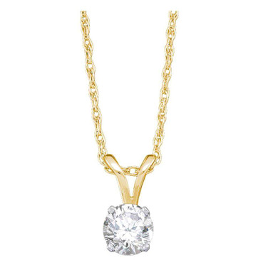 Image of 14kt Yellow Gold Womens Round Diamond Solitaire Pendant 1/5 Cttw