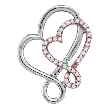 Image of 10kt White Rose Gold Womens Round Diamond Heart Pendant 1/6 Cttw