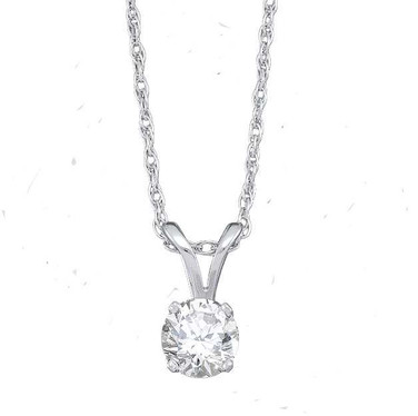 Image of 14kt White Gold Womens Round Diamond Solitaire Pendant 1/5 Cttw