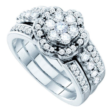14kt White Gold Womens Round Diamond Bridal Wedding Engagement Ring Band Set 1.00 Cttw Style 45418