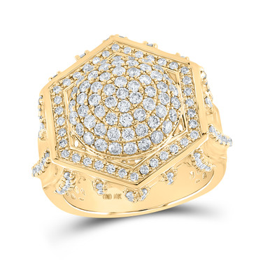 10kt Yellow Gold Mens Round Diamond Hexagonal Cluster Ring 2-3/8 Cttw