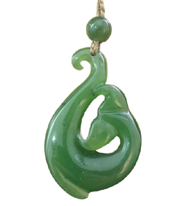 35mm Genuine Natural Nephrite Jade Carved Fish Hook with Whale Tail Pendant