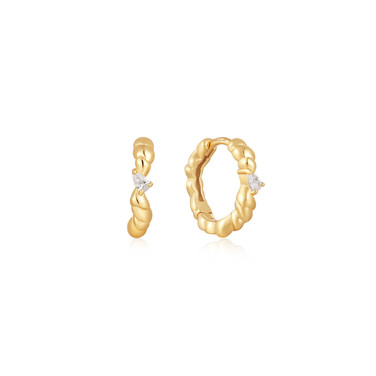 Image of 13mm Ania Haie Gold-plated Sterling Silver Twisted Wave Huggie Hoop Earrings