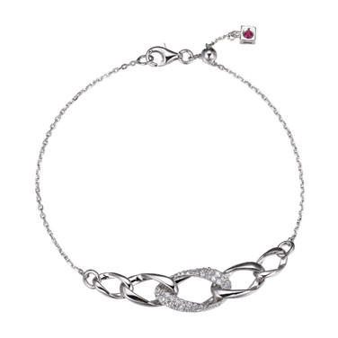ELLE Jewelry - "Ovation Collection" 8" Rhodium-plated Sterling Silver Chain Bracelet w/ Large Pave CZ Oval Link Center