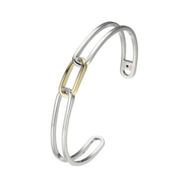 ELLE Jewelry - "Parallel Collection" Rhodium-plated Sterling Silver 6.75" Cuff Bracelet w/ Gold-plated Center