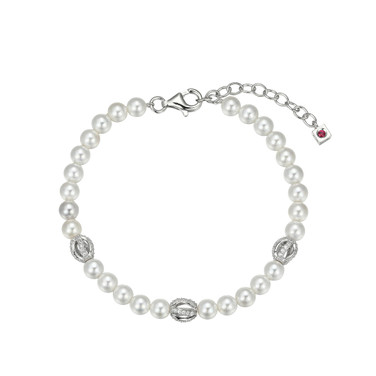 ELLE Jewelry - "Luna Collection" 7" + 1.5" Rhodium-plated Sterling Silver Cultured Freswater Pearl Bracelet w/CZs