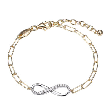 Charles Garnier 6.75"+1.25" Gold-plated Sterling Silver 3mm Paperclip Chain Bracelet w/ 24mm x 8mm Rhodium-plated CZ Infinity Center