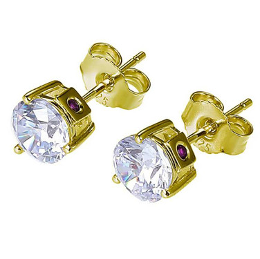 Image of ELLE Jewelry - Gold-plated Sterling Silver 6.25mm Round CZ Stud Earrings