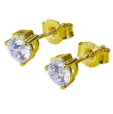 ELLE Jewelry - Gold-plated Sterling Silver 5mm Round CZ Stud Earrings