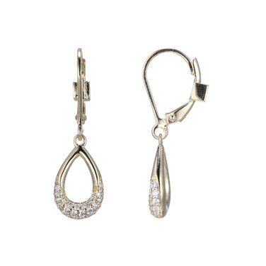 ELLE Jewelry - "Caramel Collection" Gold-plated Sterling Silver Teardrop Pave CZ Dangle Earrings