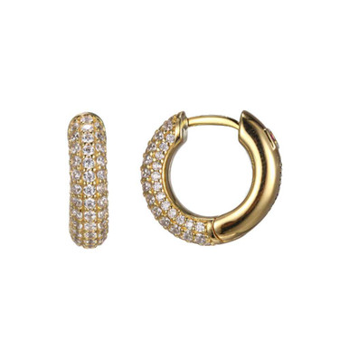 Image of ELLE Jewelry - "Stardust Collection" 14mm Gold-plated Sterling Silver Round CZ Hoop Earrings