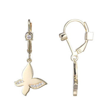ELLE Jewelry - "Motif Collection" Gold-plated Sterling Silver CZ Butterfly Drop Earrings
