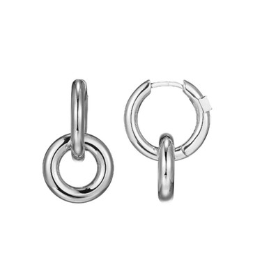 Image of ELLE Jewelry - "Simpatico Collection" Rhodium-plated Sterling Silver 16mm Hoop Earrings w/ 12mm Circle Drop