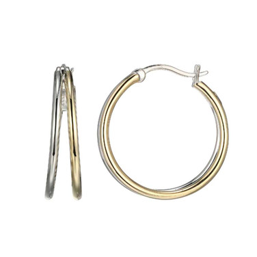 Image of ELLE Jewelry - "Simpatico Collection" 24mm Rhodium- & Gold-plated Sterling Silver Split Hoop Earrings