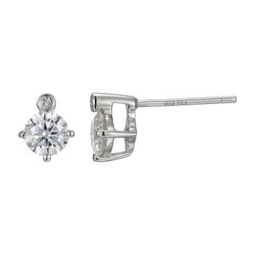 ELLE Jewelry - "Birthstone Collection" Rhodium-plated Sterling Silver Stud Earrings w/ 5mm Genuine Moissanite & Lab Grown Diamond