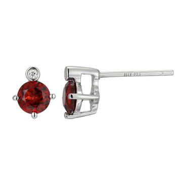 Image of ELLE Jewelry - "Birthstone Collection" Rhodium-plated Sterling Silver Stud Earrings w/ 5mm Genuine Garnet & Lab Grown Diamond