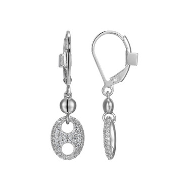 ELLE Jewelry - "Espion Collection" Rhodium-plated Sterling Silver Leverback Earrings w/ CZ Marina Drop