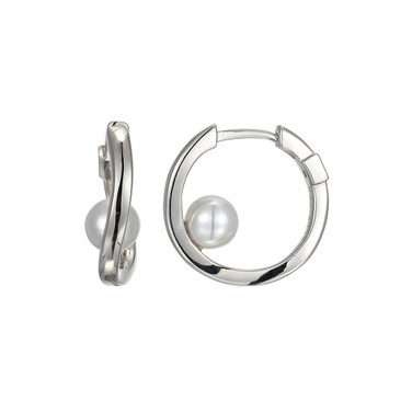 ELLE Jewelry - "Luna Collection" 16mm Rhodium-plated Sterling Silver Twisted Hoop Earrings w/ Genuine Cultured Freshwater Pearl