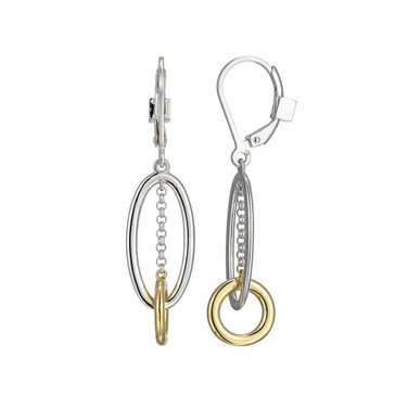 Image of ELLE Jewelry - "Circadia Collection" Rhodium- & Gold-plated Sterling Silver Interlocking Circles Drop Earrings