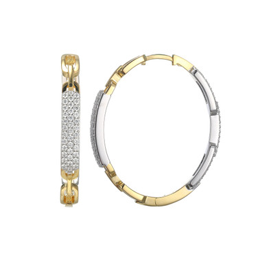 Charles Garnier 35mm Gold-plated & Rhodium-plated Sterling Silver Reversible Paperclip Hoop Earrings w/ CZ Cluster