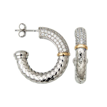 Image of Charles Garnier 28mm Rhodium- & Gold-plated Sterling Silver Half Hoop Earrings w/ CZs