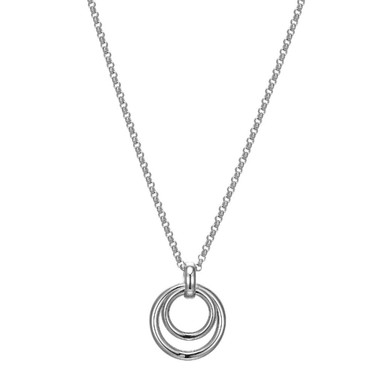 Image of ELLE Jewelry - "Simpatico Collection" 17"+3" Rhodium-plated Sterling Silver Necklace w/ Double Circle Drop Pendant