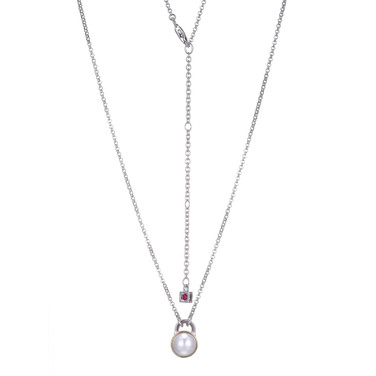 ELLE Jewelry - "Parallel Collection" 17"+3" Rhodium-plated Sterling Silver Necklace w/ Gold-plated Cultured Freshwater Pearl Pendant