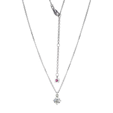 Image of ELLE Jewelry - "Birthstone Collection" 17"+2" Rhodium-plated Sterling Silver Cable Chain Necklace w/ 5mm Round Genuine Moissanite & Lab Grown Diamond Pendant