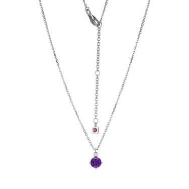 Image of ELLE Jewelry - "Birthstone Collection" 17"+2" Rhodium-plated Sterling Silver Cable Chain Necklace w/ 5mm Round Genuine African Amethyst & Lab Grown Diamond Pendant