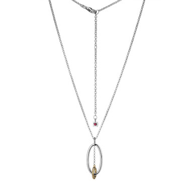 Image of ELLE Jewelry - "Circadia Collection" Sterling Silver 17"+3" Rolo Chain Necklace w/ Rhodium & Gold-plated Drop Pendant