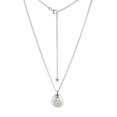 ELLE Jewelry - "Pebble Collection" Rhodium-plated Sterling Silver 17"+3" Rolo Chain Necklace w/ Mother Of Pearl Drop Pendant