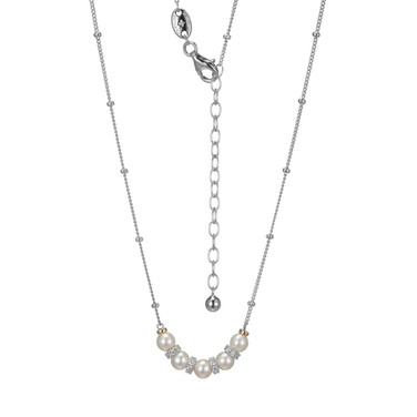 Charles Garnier 17"+2" Rhodium-plated Sterling Silver Necklace w/ Bead Accents & 5 Cultured Freshwater Pearls w/ CZs