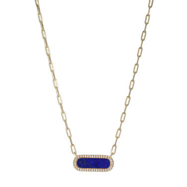 Charles Garnier 17"+2" Gold-plated Sterling Silver Paperclip Chain Necklace w/ 17mm x 5mm Lapis Lazuli & CZ Center Link
