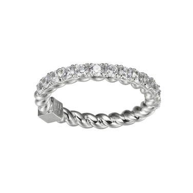 ELLE Jewelry - "Nautical Collection" Rhodium-plated Sterling Silver 2.5mm Twisted Rope Band Ring w/ CZs
