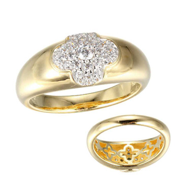 Image of Charles Garnier Gold-plated Sterling Silver Ring w/ CZ Clover Top