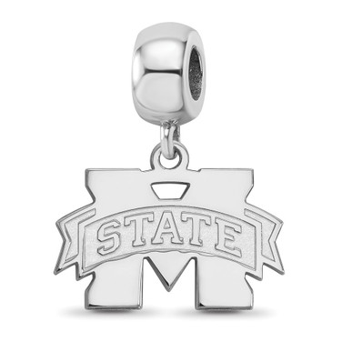 Sterling Silver Rhodium-plated LogoArt Mississippi State University Letter M Small Dangle Bead Charm