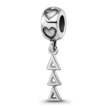 Image of Sterling Silver Rhodium-plated LogoArt Delta Delta Delta Vertical Letters Heart Bead Charm
