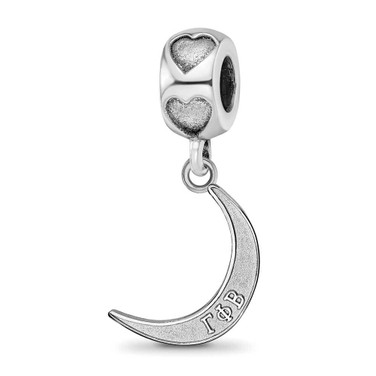 Image of Sterling Silver Rhodium-plated LogoArt Gamma Phi Beta Crescent Moon Heart Bead Charm