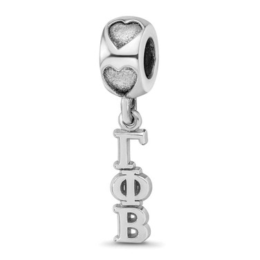 Image of Sterling Silver Rhodium-plated LogoArt Gamma Phi Beta Vertical Letter on Heart Bead Charm