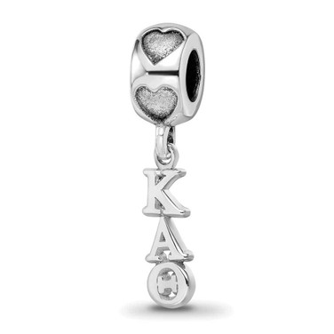 Image of Sterling Silver Rhodium-plated LogoArt Kappa Alpha Theta Vertical Letters Heart Bead Charm