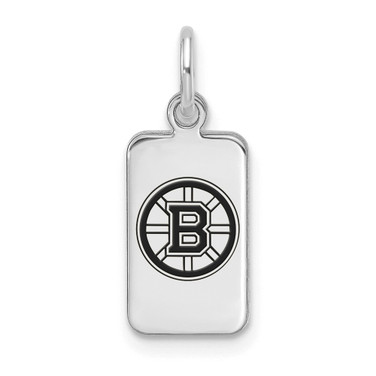 Sterling Silver Rhodium-plated NHL LogoArt Boston Bruins Enamel Tag Pendant