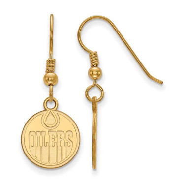 Image of Sterling Silver Gold-plated NHL LogoArt Edmonton Oilers Small Dangle Wire Earrings