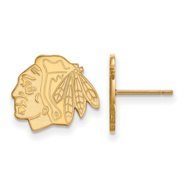 Sterling Silver Gold-plated NHL LogoArt Chicago Blackhawks Small Post Earrings