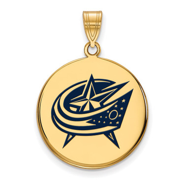 Sterling Silver Gold-plated NHL LogoArt Columbus Blue Jackets Large Enameled Disc Pendant