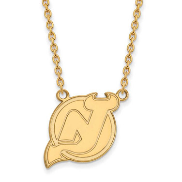 Image of 10k Yellow Gold NHL LogoArt New Jersey Devils Large Pendant 18 inch Necklace