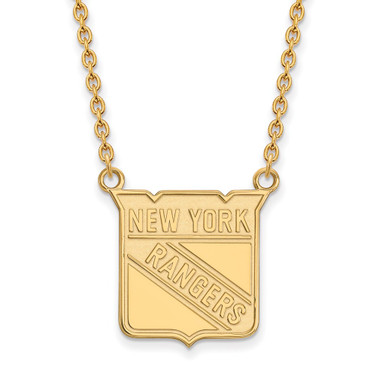 Sterling Silver Gold-plated NHL LogoArt New York Rangers Large Pendant 18 inch Necklace
