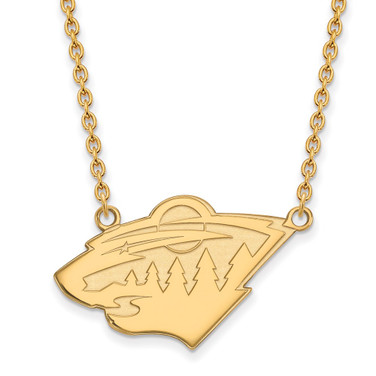 10k Yellow Gold NHL LogoArt Minnesota Wild Large Pendant 18 inch Necklace